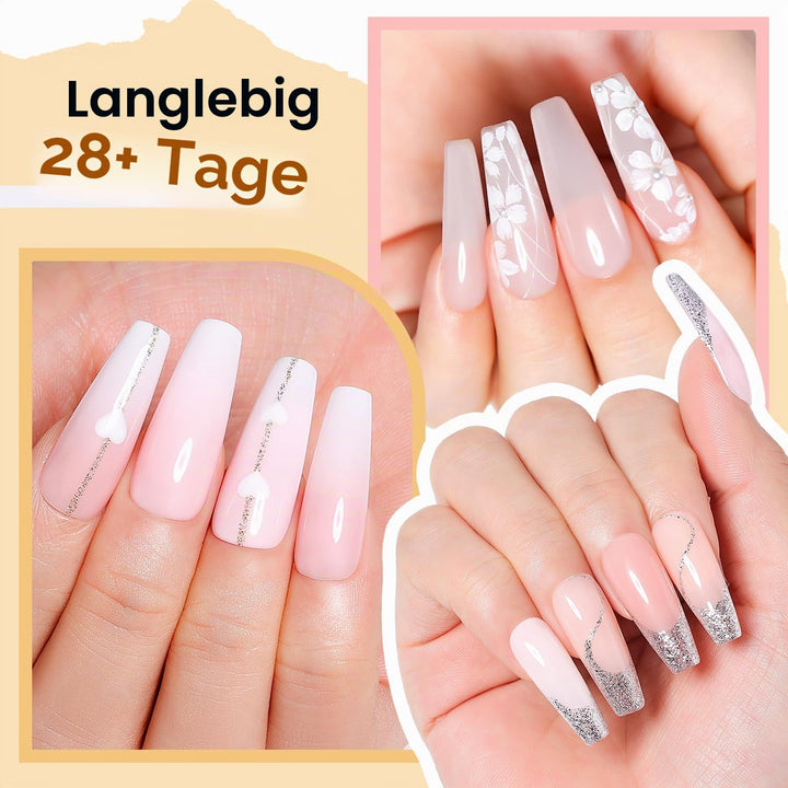 Nicedeco 4 in 1 Gummi-Basen-Gel-Set Für Nägel, Nude Rose Pink Transparentes Gel-Nagellack UV LED Aus