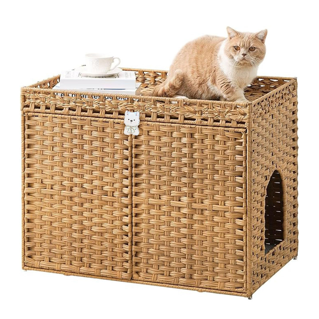 Katzenhaus Katzenschrank für Katzentoilette Versteckte Katzenklo-Möbel, Handgeflochtenes Rattan-Katz
