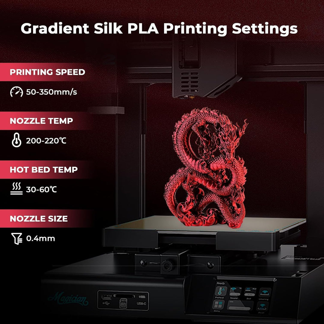 AMOLEN Silk PLA 3D Drucker Filament, Zweifarbig Rot Schwarz PLA 1.75mm, Glänzende Coextrusion Filame