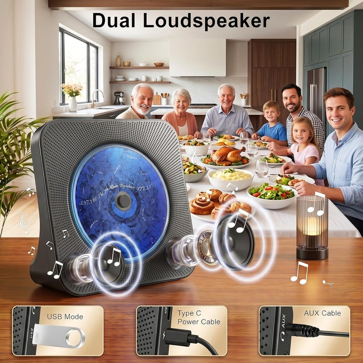 Gueray CD Players Bluetooth CD-Player mit Lautsprecher Unterstützt Fernbedienung Anzeige FM Radio mi