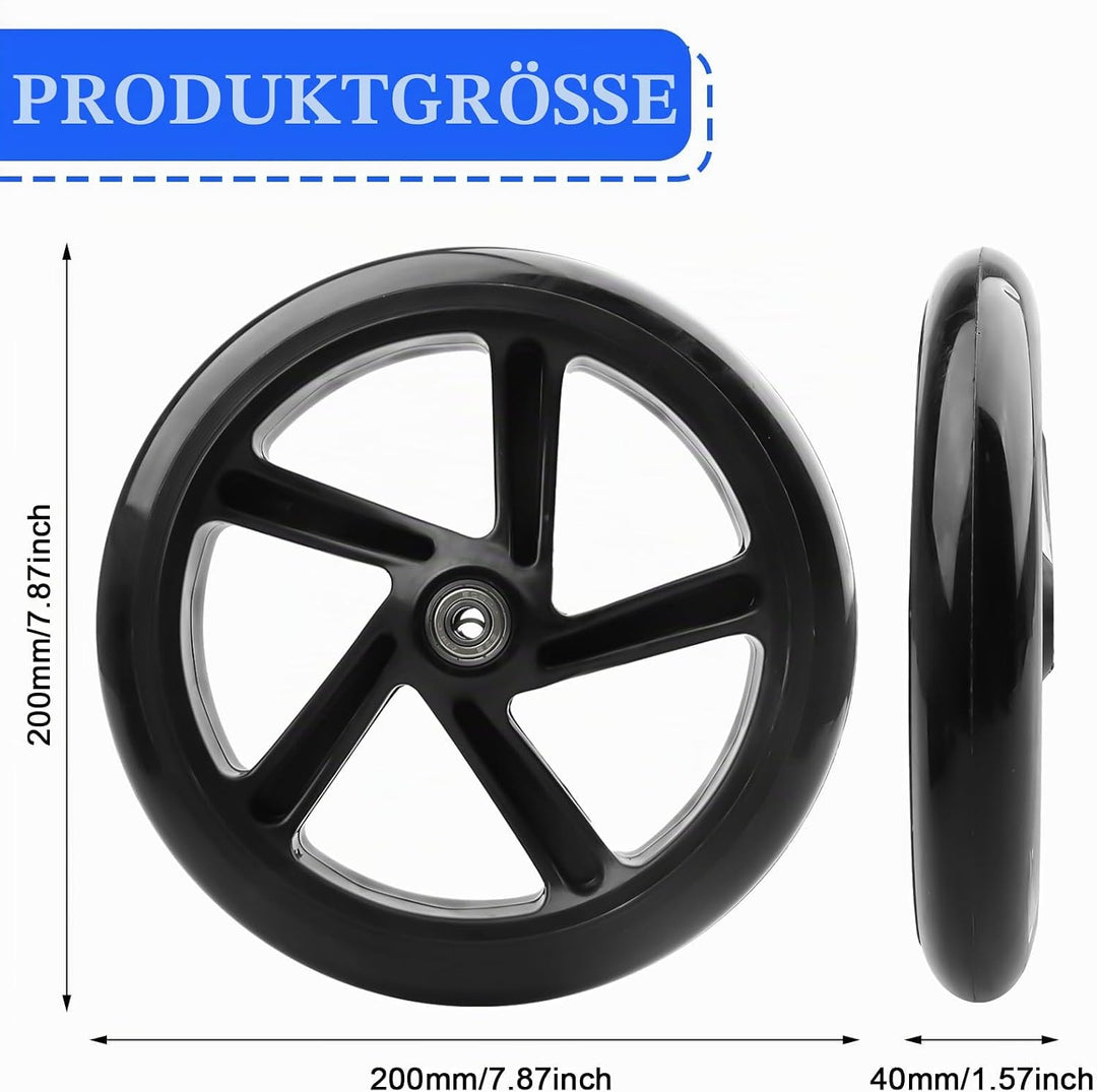 2 Stück Stunt Scooter Rollen 200mm, Ersatzräder mit Zweiachsig, Hochwertige Vollgummi-Rollen, Scoote