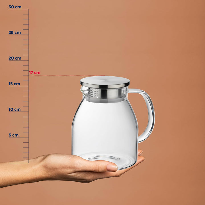 kela Glaskaraffe mit Deckel 1,2 L LUNA, Glaskrug hitzebeständig, 2 Ausguss-Öffnungen, Wasserkaraffe
