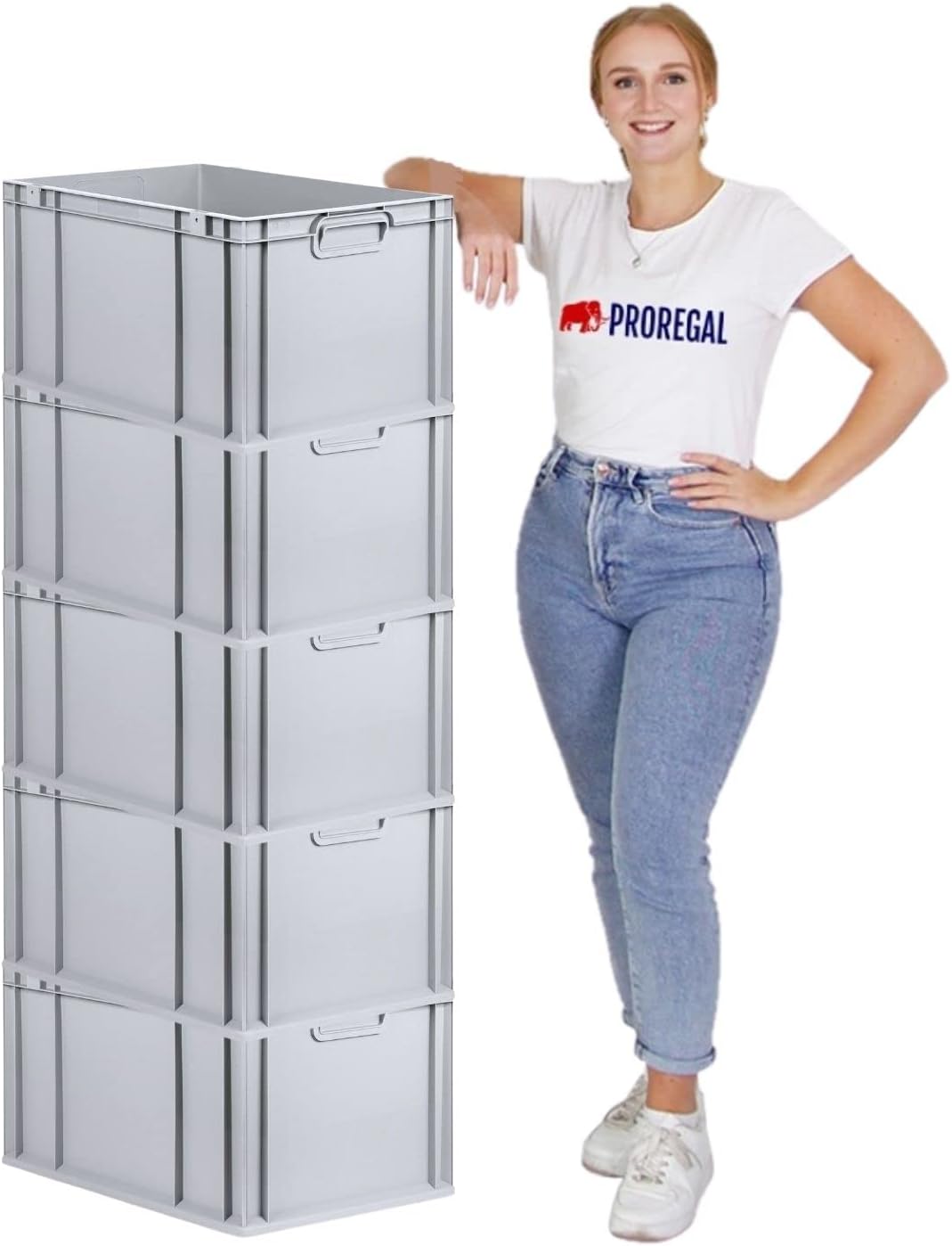 PROREGAL SparSet 5x Eurobox NextGen Grip mit Auflagedeckel & 4 roten Schiebeschnappverschlüssen, HxB