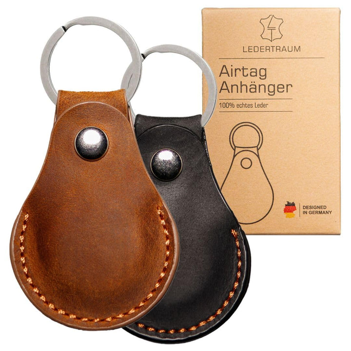 2-Stück LEDERTRAUM Airtag Schlüsselanhänger ECHTES-Leder, Airtag Anhänger aus Leder, Apple Hülle (br