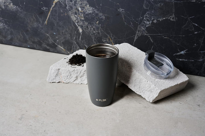 FLSK CUP Edelstahl Mehrwegbecher für unterwegs (350 ml, 500 ml) - 3 h heiss, auslaufsicher, inkl. pl