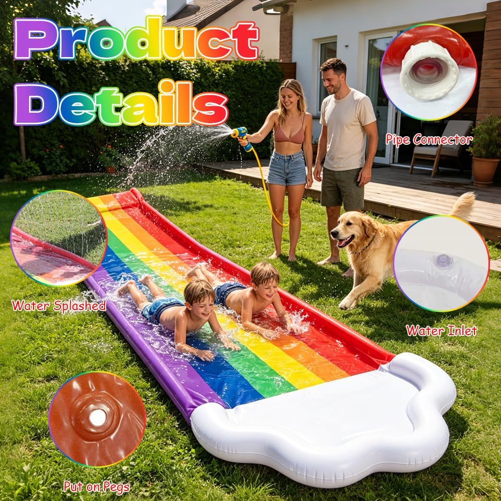 Wasserrutsche Garten, 4.8x1.4M Doppel Wasser Rutsche, Wasserspielzeug Wasserrutschmatte mit 2 Bodybo