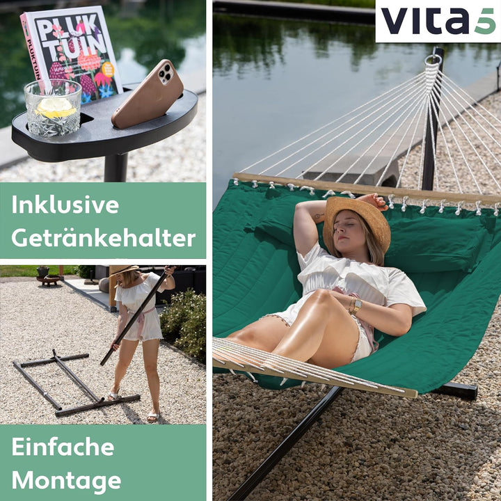 VITA5 Hängematte mit Gestell und Tisch - Hängematte Outdoor für den Garten, Pool & Balkon - Grosszüg