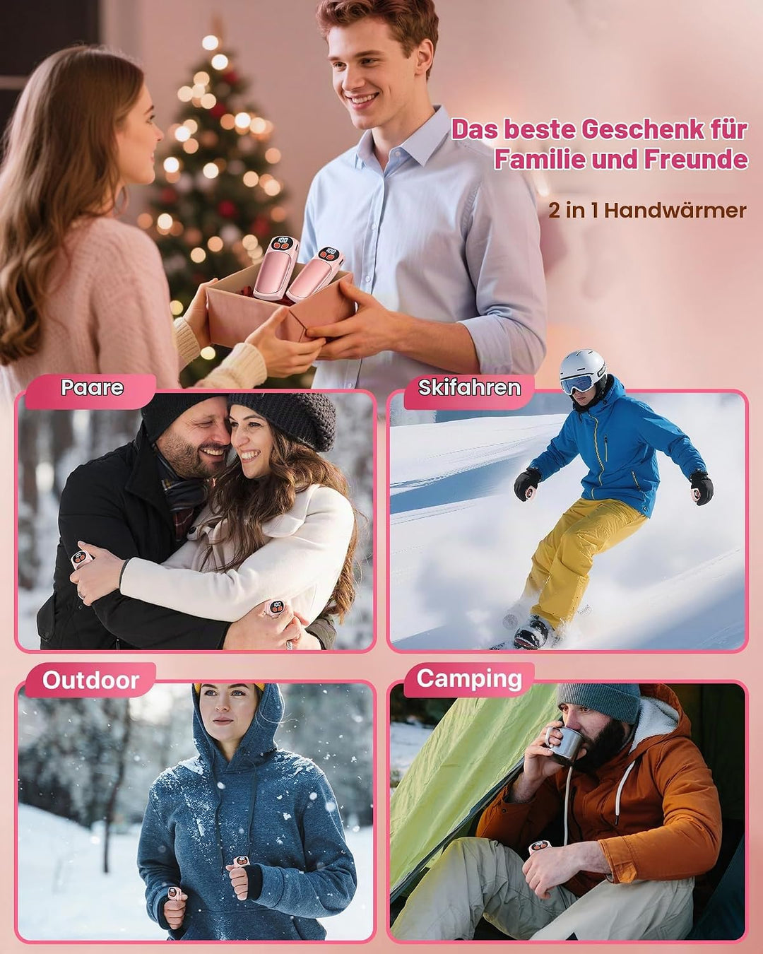 Handwärmer Elektrisch 2er-Pack, LED-Anzeige &amp; 5 Heizstufen, USB-C Taschenwärmer, Ideal für Golf, Cam