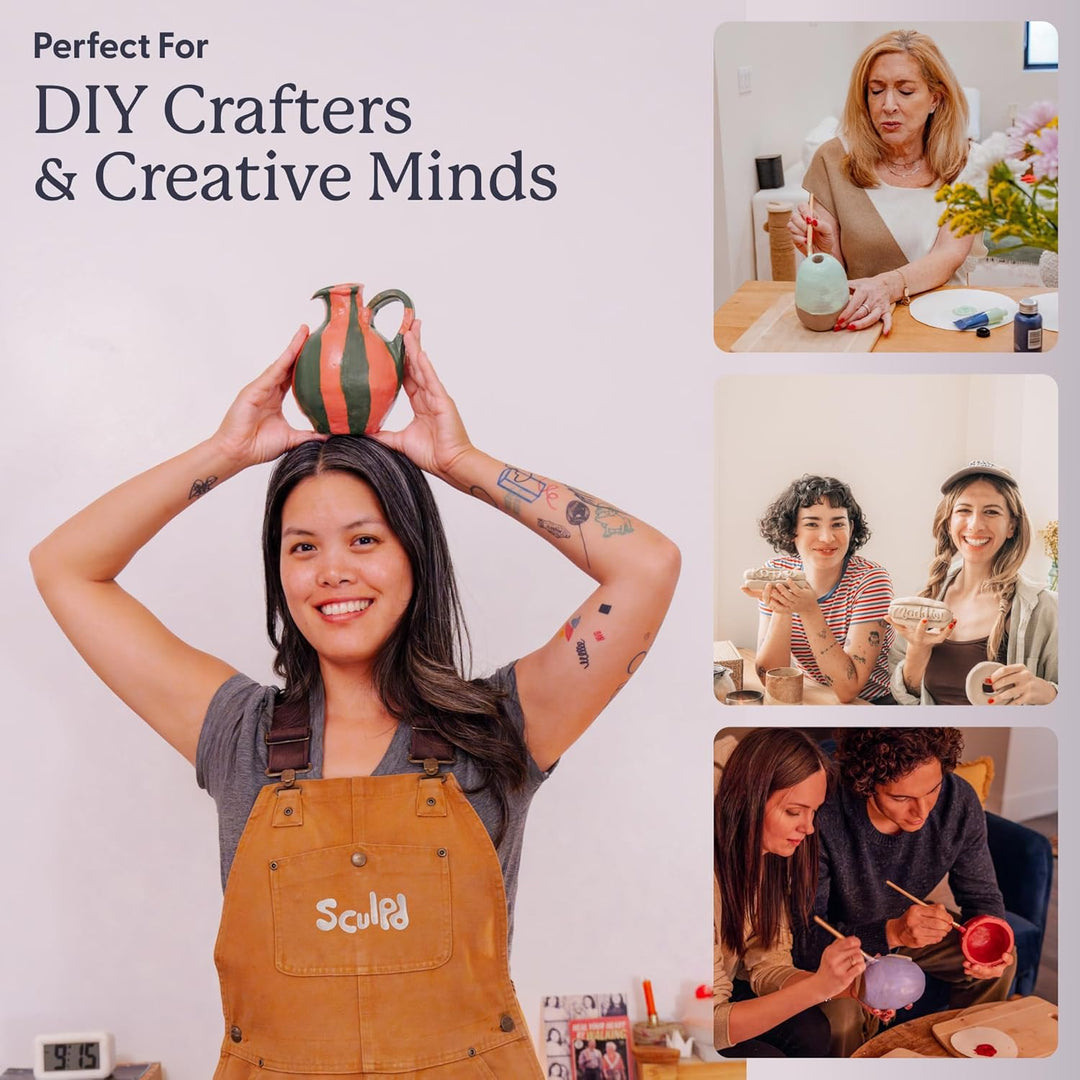 Sculpd Pottery Starter Kit – Komplettes lufttrockenes Ton-Einsteigerset für 2 Erwachsene: Enthält Bi