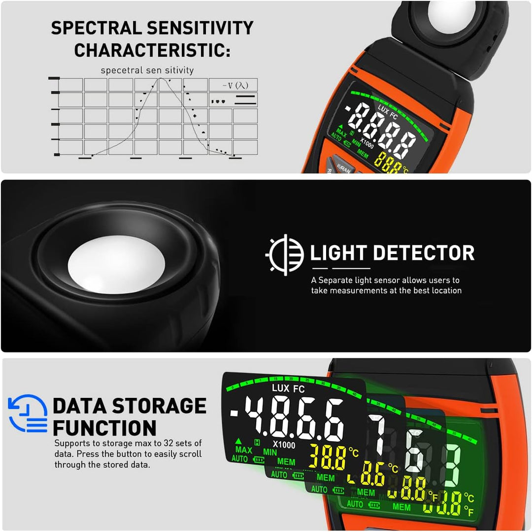 AP-8801A Digital Luxmeter lichtmesser fotografie 0.1~400,000Lux Bunte Bildschirmanzeige Beleuchtungs