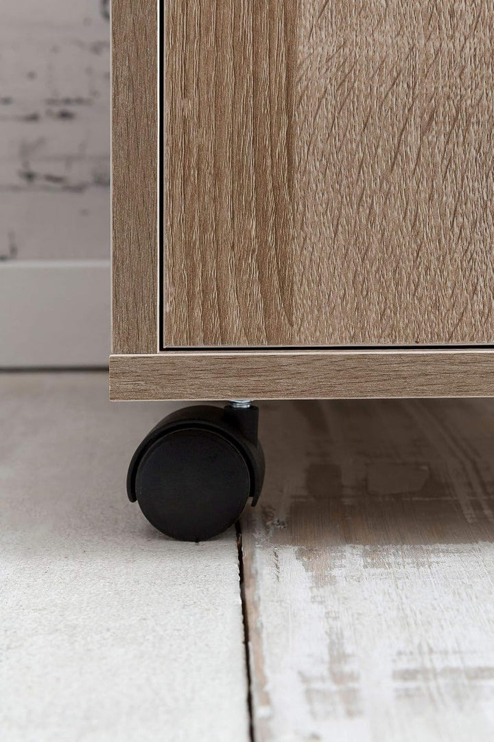 KADIMA DESIGN Rollcontainer OSSOLA: Weiss/Sonoma, 2 Türfächer, Ablagefach, Rollen mit Bremsen, Melam