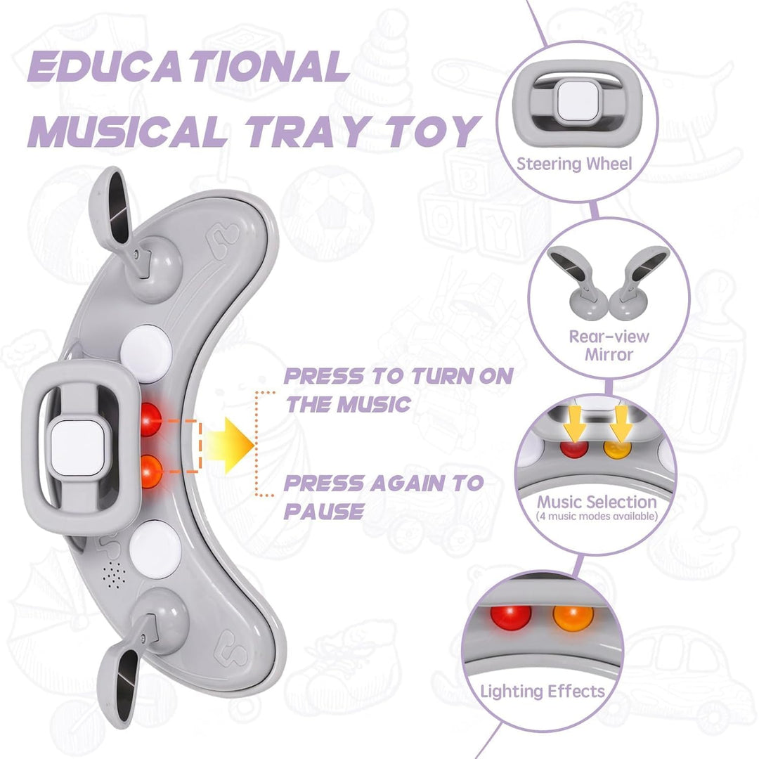 Lauflernwagen mit Lenkrad Spielset,Bodenmatte,Anti-Roll 6-Rad-Rundfahrwerk,Faltbar und 3 Höhenverste