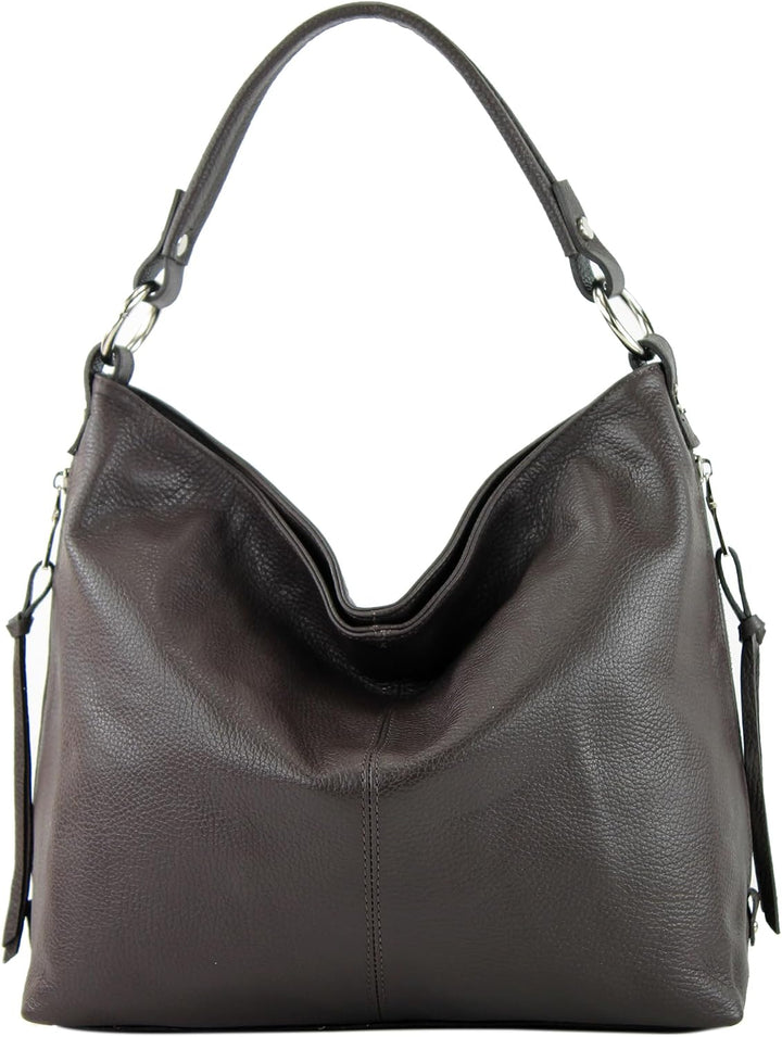 modamoda de T160 Damen Leder Schultertasche Gross, handmade in Italy Dark Chocolate, Dark Chocolate