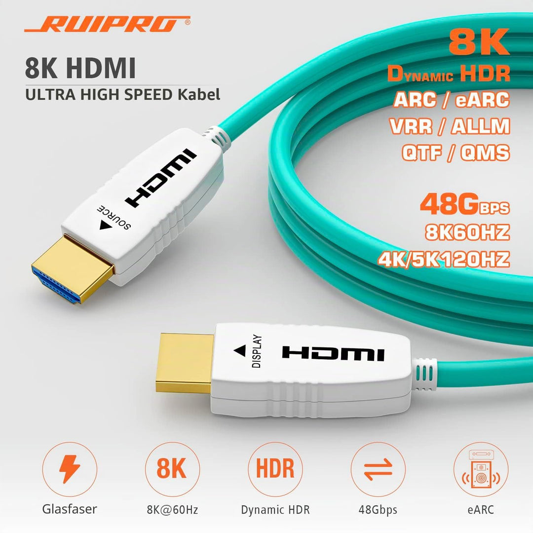 RUIPRO 8K HDMI Glasfaserkabel 6M, Optisches HDMI 2.1 48Gbps 8K@60Hz 4K@120Hz Dynamic HDR eARC Dolby