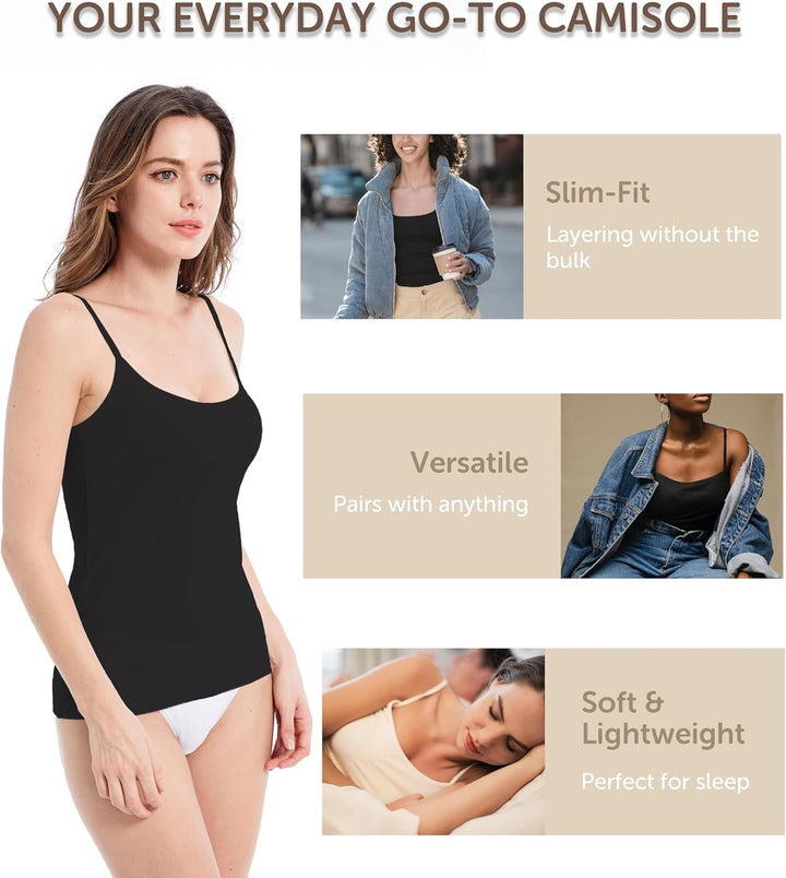 Comfneat Damen 4-Pack Spaghetti Tops Slim-Fit Verstellbare Träger Camisole Baumwolle Elasthan Unterh