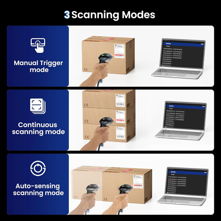 Eyoyo Kabelgebundener USB-2D-Barcode-Scanner – Automatischer Handscanner für QR-Codes, PDF417 und Da