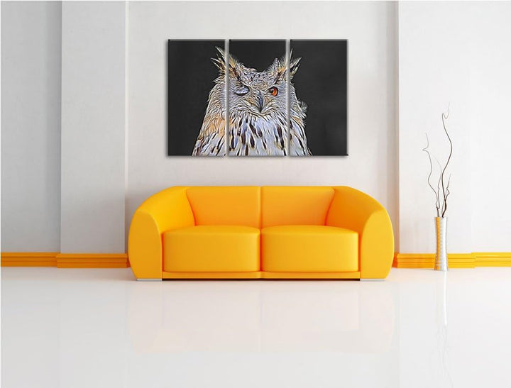 zwinkernde Waldohreule schwarz/weiss Deluxe 3-Teiler Leinwandbild 120x80 Bild auf Leinwand, XXL ries