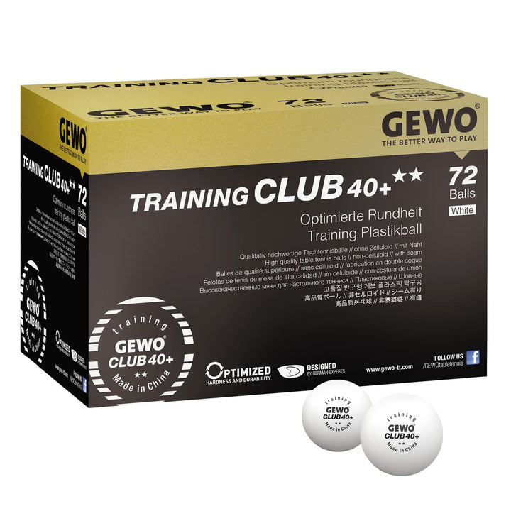 GEWO Training Club Tischtennisbälle - 2 Sterne Tischtennis-Ball 40+ aus ABS Plastik mit Naht - Hochw