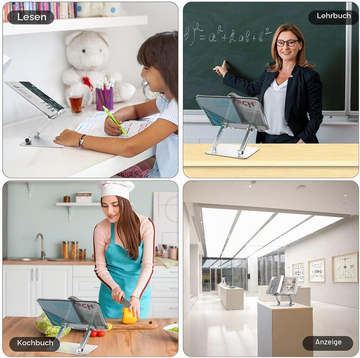 Buchständer, Aluminium und Acryl Kochbuch Schreibtisch Leseständer, Verstellbar &amp; Faltbar Buchhalter