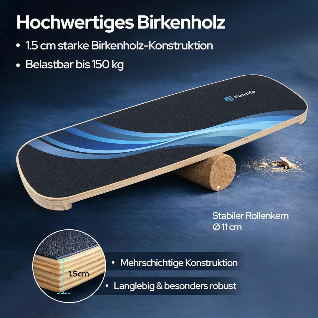 FunLife Balance Board aus Holz – Stabiler Gleichgewichtstrainer für Core Training, Fitness & Balance