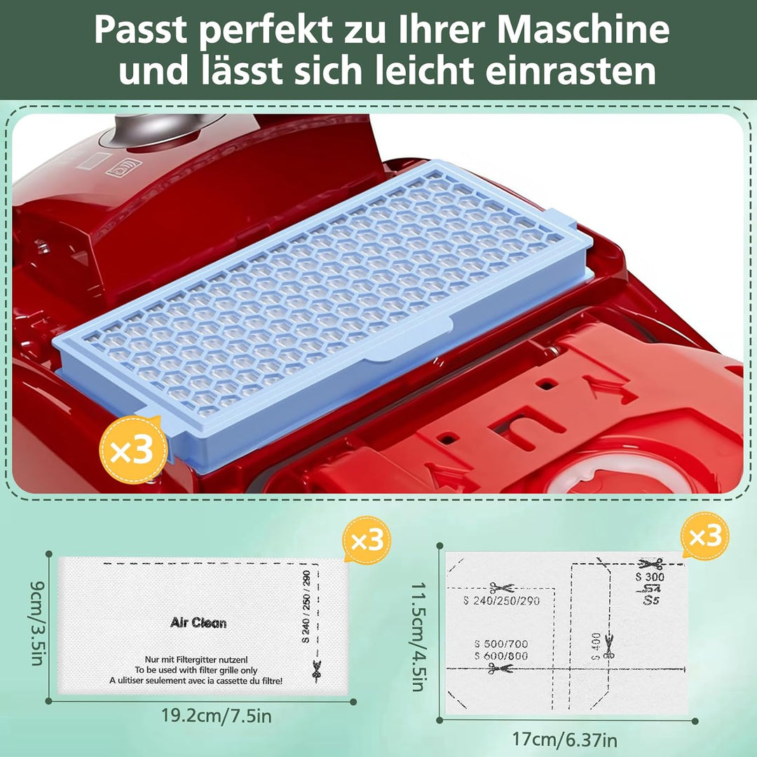 3 Filter für Miele Staubsauger [Compact C1 & C2, Complete C2 & C3, S8340] 3 Motorschutzfilter und 3