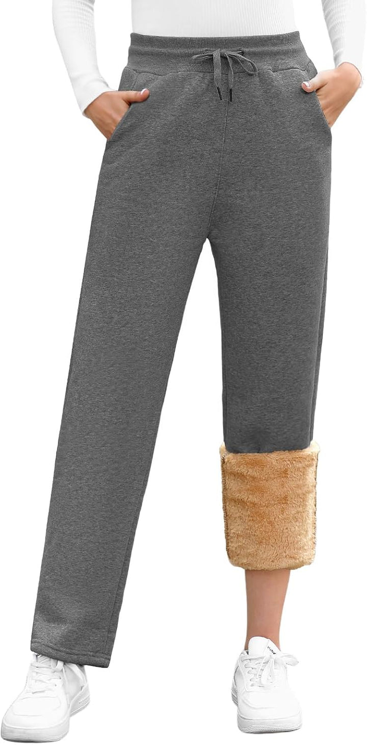 UMIPUBO Gefütterte Jogginghose Damen Warm Fleece Freizeithose Winter Thermo Fleecehose High Waist Sw