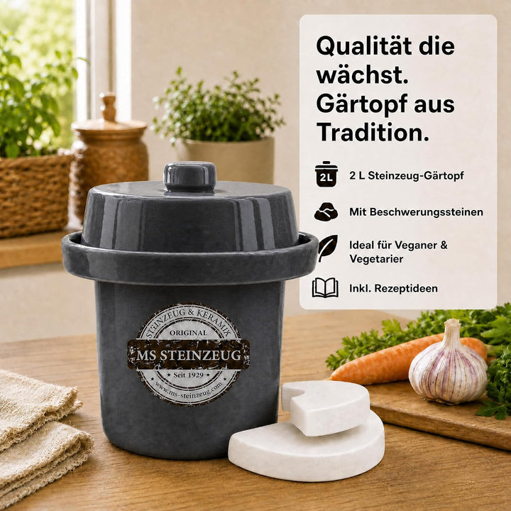 Gärtopf Mini Fermentation 2 Liter steingrau Milchsäuregärung Konservieren Einmachen gesunde Ernährun