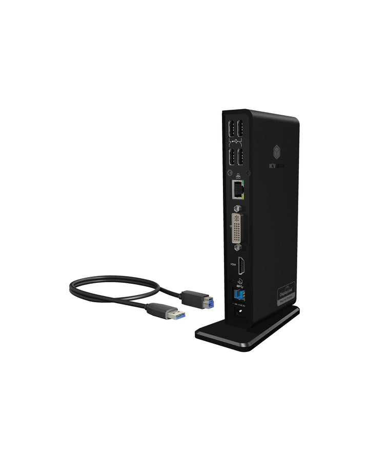 ICY BOX Laptop Docking Station (11-in-1) für 2 Monitore (1x HDMI & 1x DVI) mit USB 3.0, 6-fach USB H