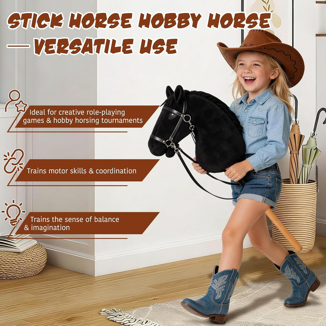Hobby Horse für Kinder, Steckenpferd Spielzeug Pferd mit Halfter und Zügeln, Holzpferd Plüschpferd S