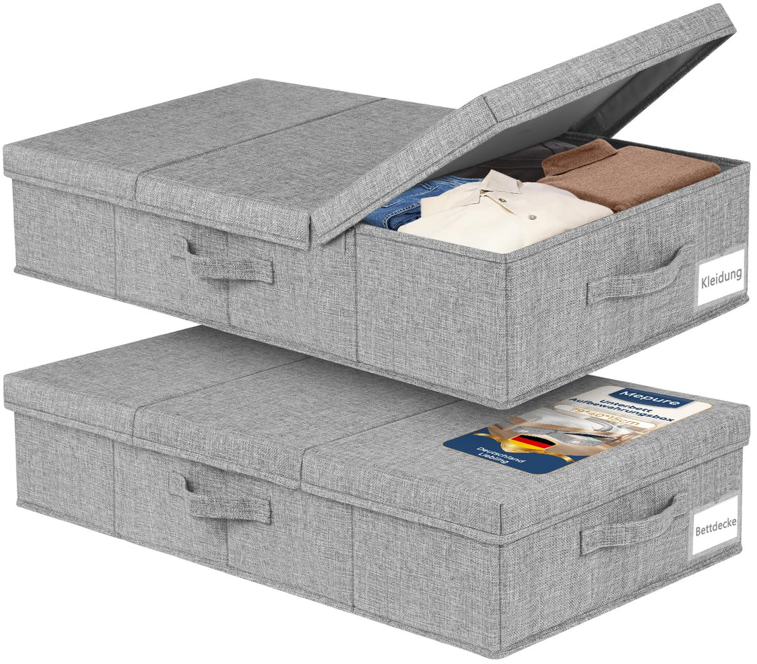 mepure Unterbett Aufbewahrungsbox 2er Set – 79×40×15 cm Flache Unterbettkommode mit Deckel & Griff,