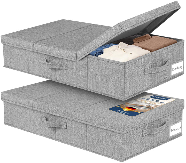 mepure Unterbett Aufbewahrungsbox 2er Set – 79×40×15 cm Flache Unterbettkommode mit Deckel & Griff,