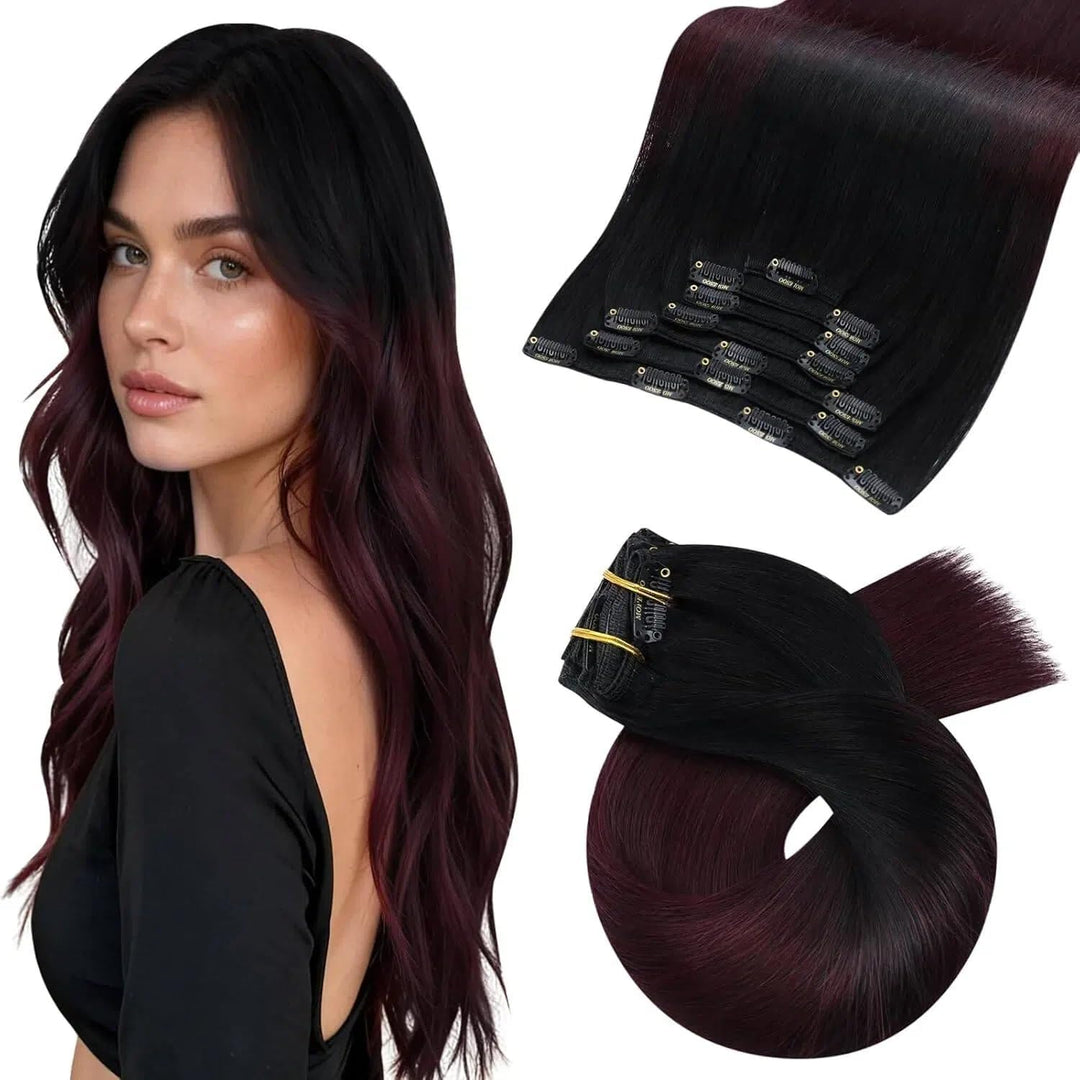 Moresoo Clip Extensions Echthaar Weinrot Haarextension Echthaar Clip in Remy Echthaar Extensions 35