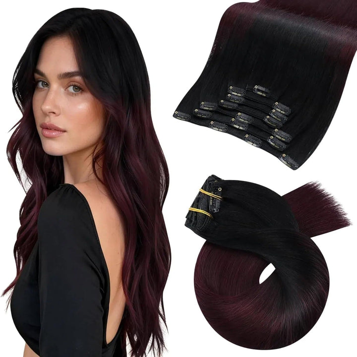 Moresoo Clip Extensions Echthaar Weinrot Haarextension Echthaar Clip in Remy Echthaar Extensions 35