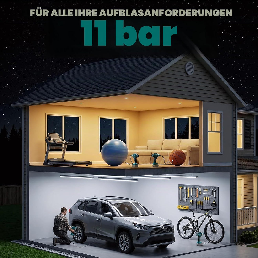 Ecarke Akku Kompressor 11 Bar mit Digitalmanometer & 12V-Zigarettenanzünder, kompatibel mit Makita 1