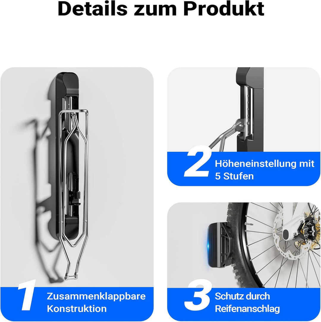Wiltec Fahrrad Wandhalterung 11,8 x 63,8 x 58,3 cm bis 35 kg, Universal Fahrradhalterung höhenverste