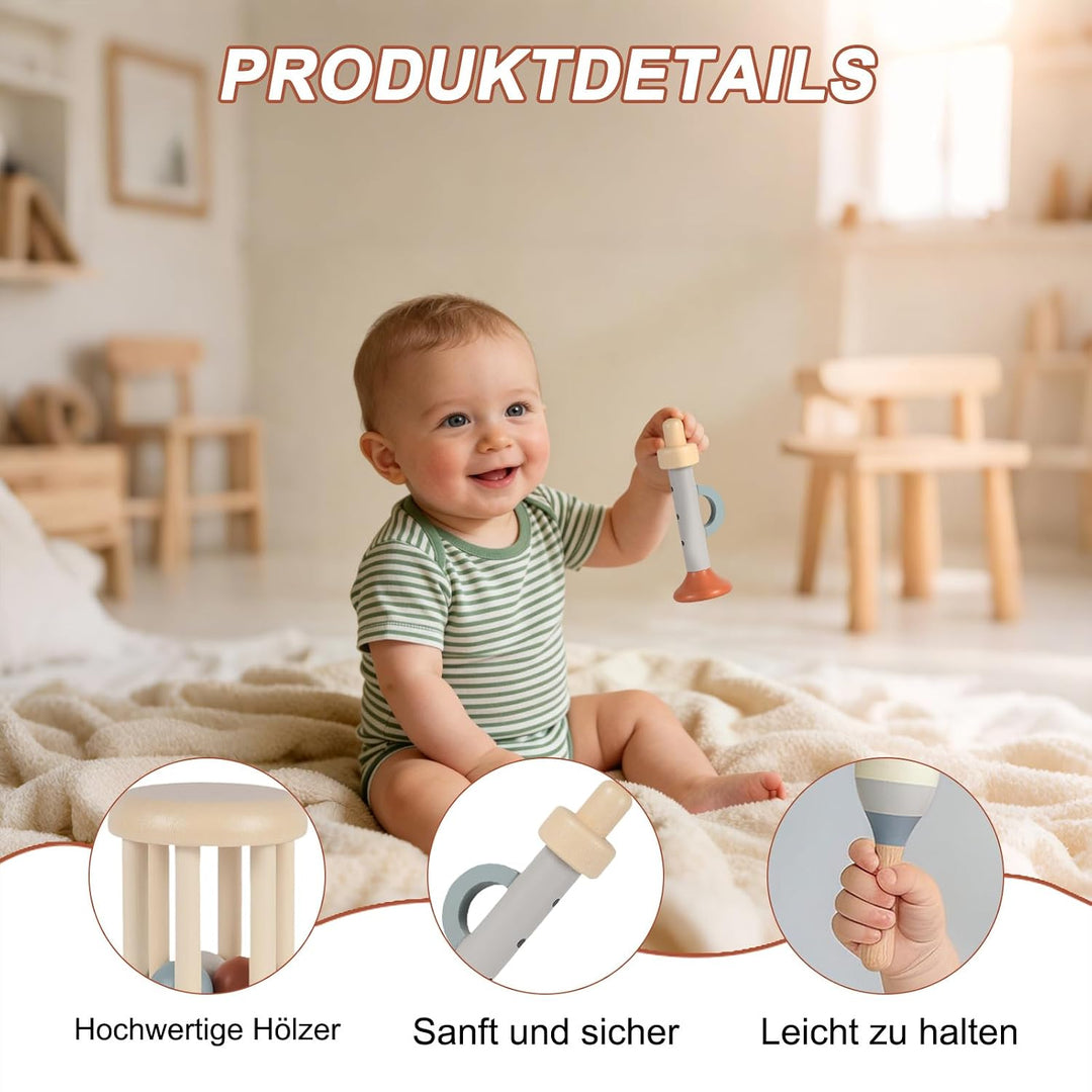 5pcs Montessori Holz Rassel - Musik Holz Spielzeug, Montessori Sensorik Spielzeug, musikinstrumente