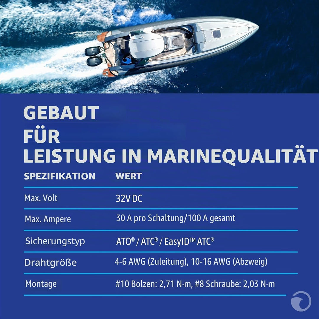 Blue Sea Systems ST Flachsicherungsblock 6 Schaltkreise, mit Abdeckung und Negativ, 6 Schaltkreise,