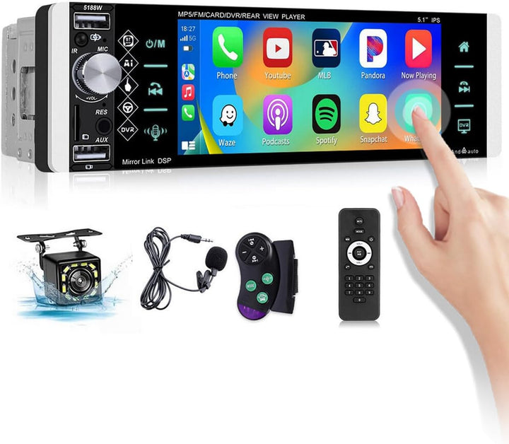 Hikity Wireless Carplay Autoradio 1 Din Drahtloses Android Auto mit 5 Zoll Auto Radio Touch Display