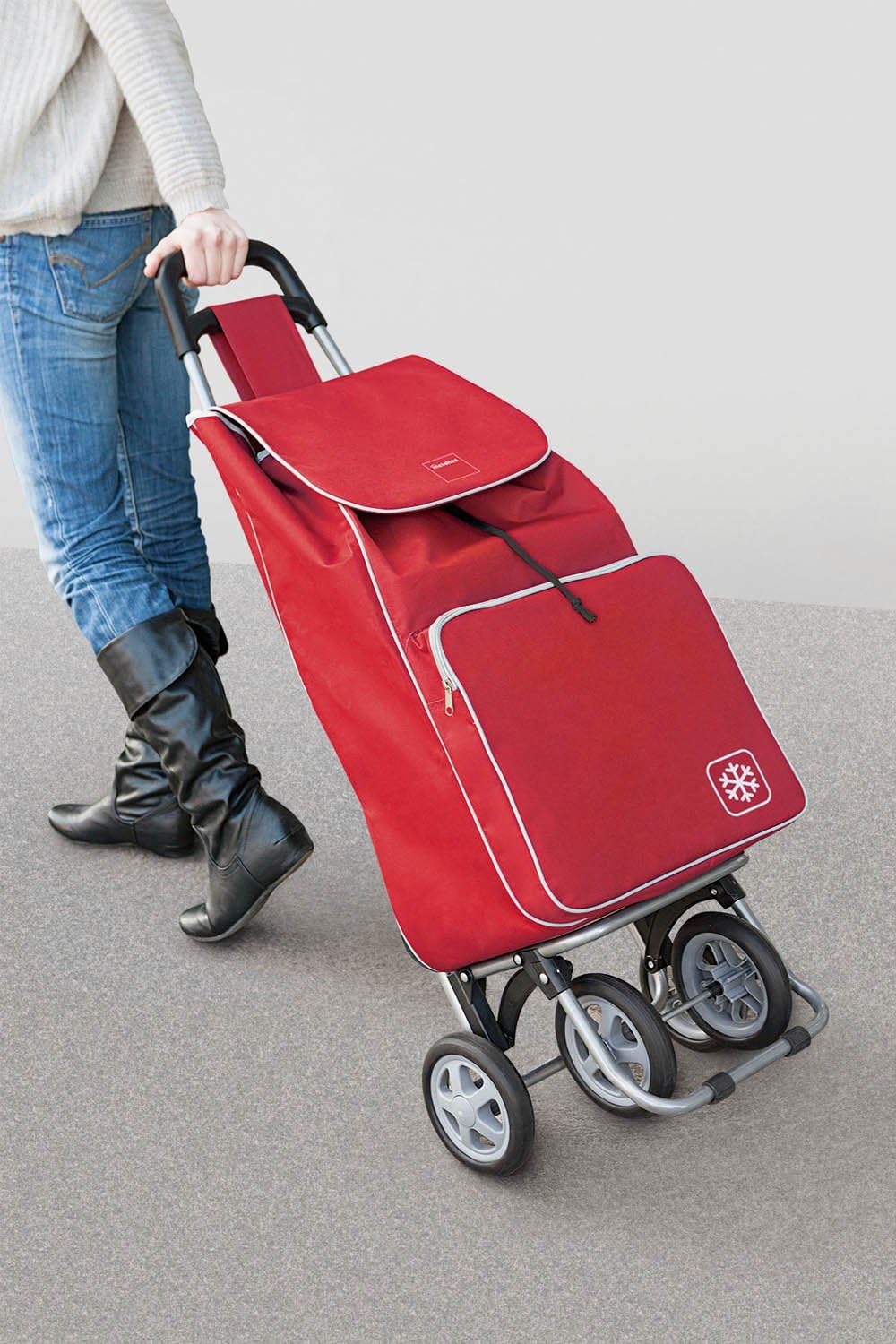 Metaltex Aloe Einkaufstrolley mit 4 Rädern, Metall Textur, rot, 120x60x6 cm, Rot