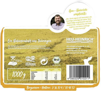 Heu-Heinrich® 6 x 1kg Bio Stroh als Streu, weiches Einstreu für Ihr Heimtier, 100% Bio Stroh Einstre