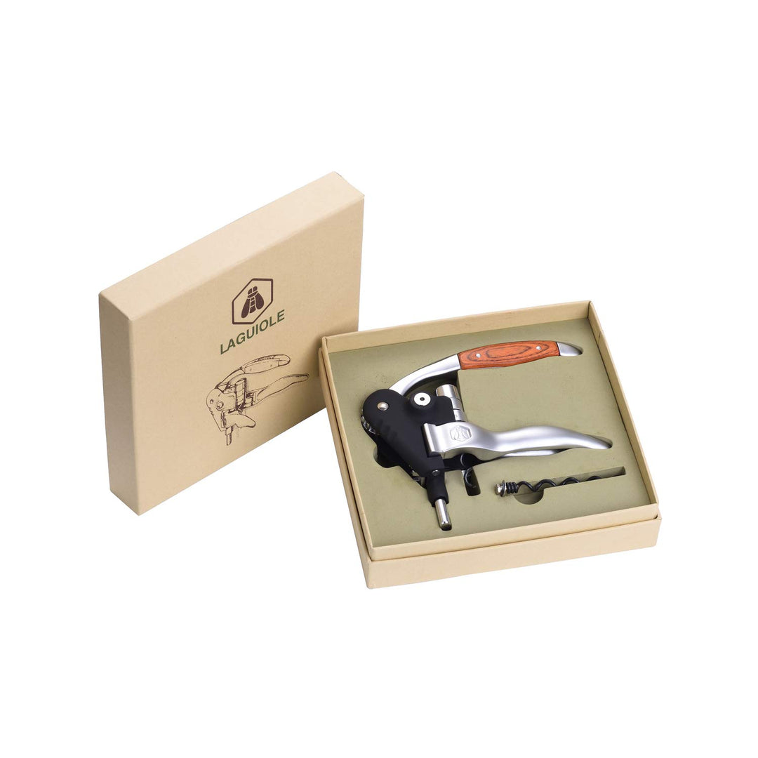 LAGUIOLE - Korkenzieher mit Cremallière-Hebel - Aluminium und Holz - Mit Ersatzdrehung - Geschenkbox