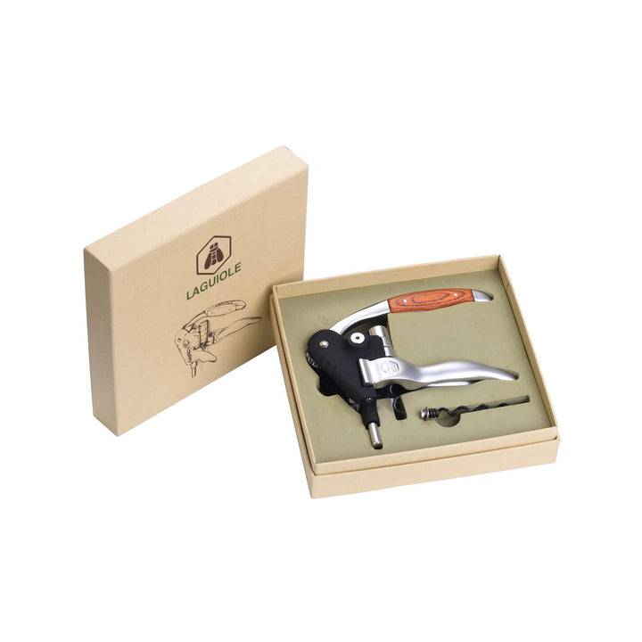 LAGUIOLE - Korkenzieher mit Cremallière-Hebel - Aluminium und Holz - Mit Ersatzdrehung - Geschenkbox