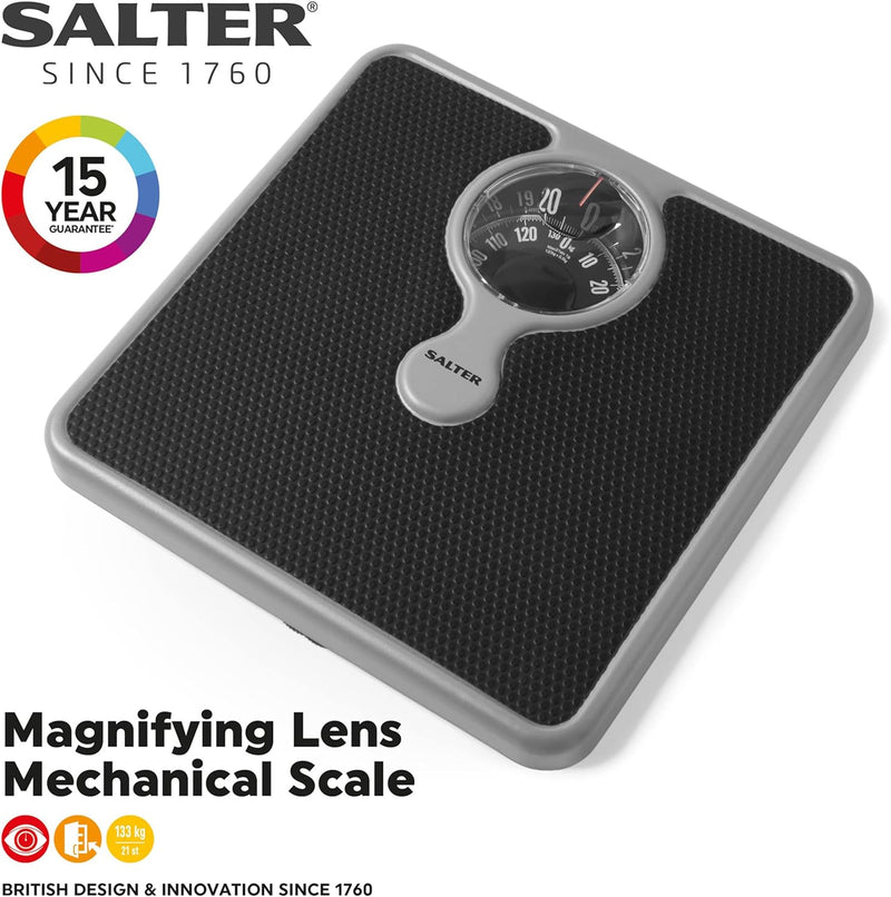 Salter 484 SBFEU16 mechanische Körperwaage mit Lupe - Badezimmerwaage, maximal 133kg, kompaktes Pers