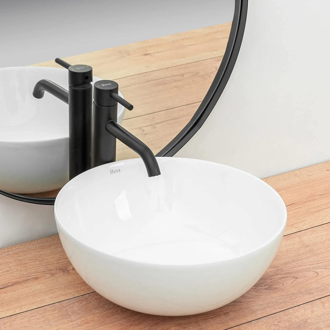 VBChome Badmöbel 60 cm Weiss Stella Aufsatzwaschbecken ohne Hahnloch 36x36 cm Klein Aufsatzwaschtisc