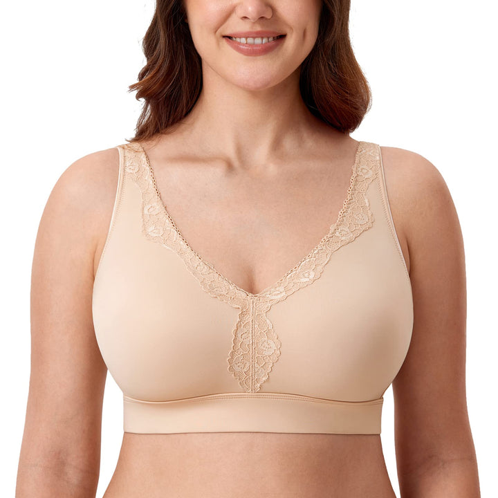 AISILIN Damen BH ohne Bügel Komfort Grosse Grösse volle Abdeckung Nahtlos Ungefüttert 95D Beige, 95D