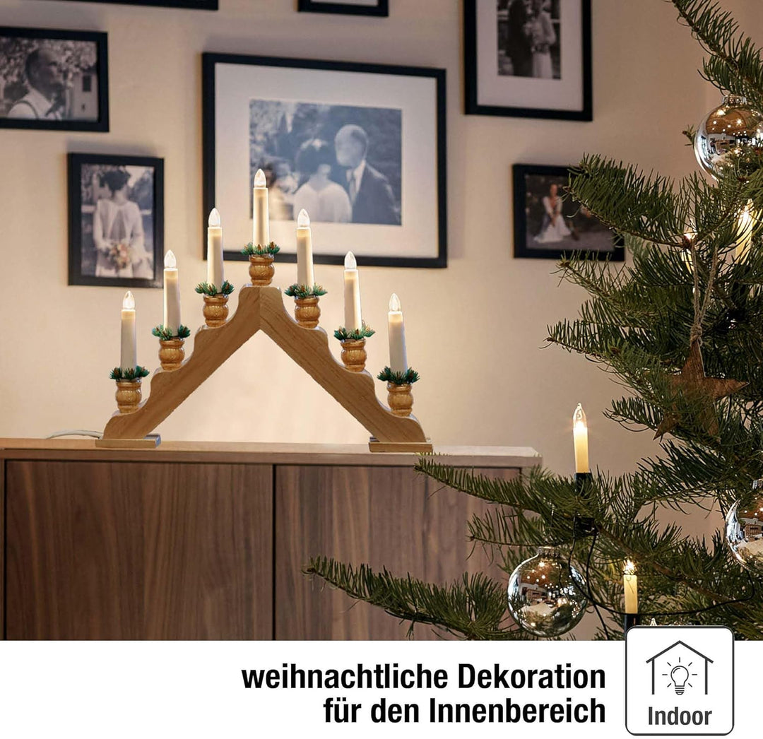 Hellum Schwibbogen Weihnachten für innen, Fensterbeleuchtung Weihnachten, 39x34cm naturfarben mit 7