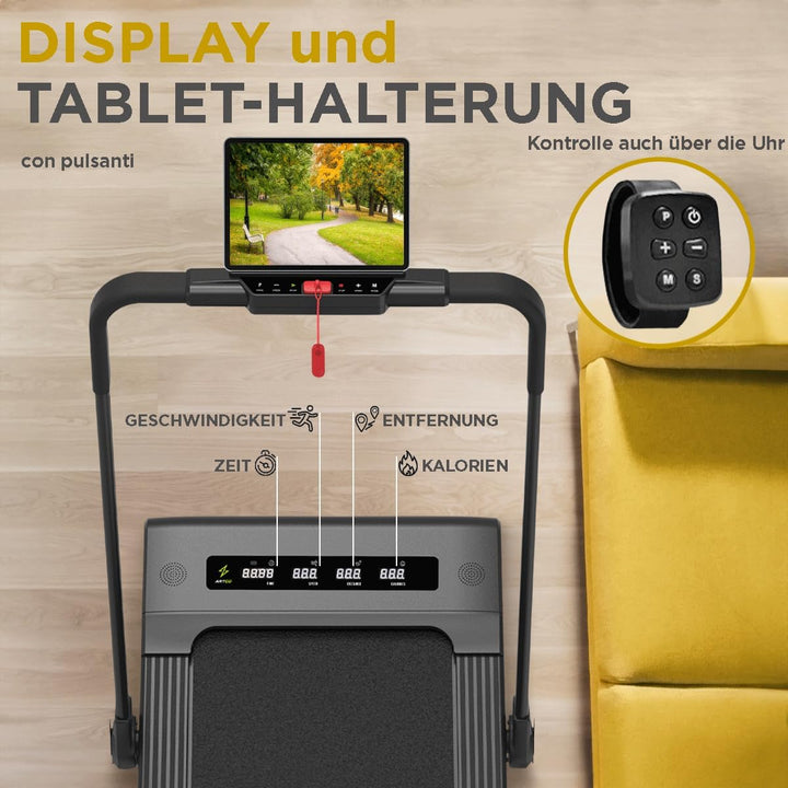 ArtGo GIOTTO 2-in-1 Elektrisches Laufband, 11 cm Dicke, 10 km/h, App KINOMAP ZWIFT BITGYM, Fernbedie