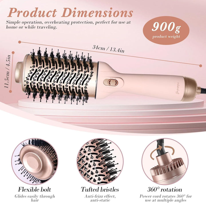 Unipampa Warmluftbürste,One-Step Haartrockner & Volumenbürste, 4 in 1 Föhnbürste, Lockenbürste, Heis