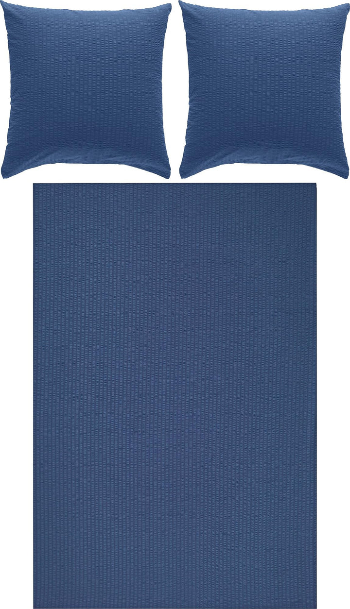 Erwin Müller Bettwäsche-Set Seersucker Uni Serie Rosenheim, Bettbezug, Kissenbezug dunkelblau Grösse