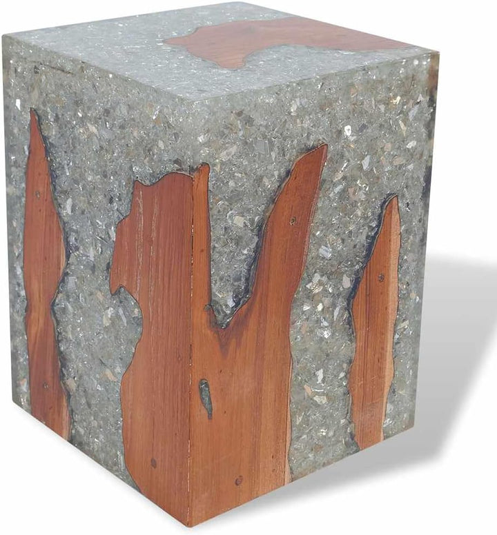 vidaXL Teak Massivholz Hocker Sitzhocker Fusshocker Beistelltisch Harz 30x30x40cm